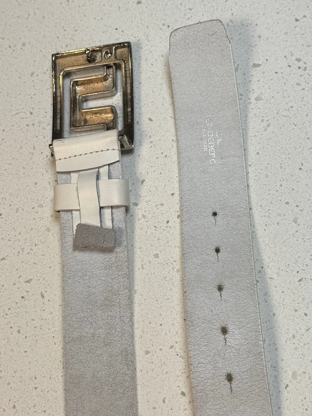 Vintage J Lindeberg Wide White Leather Golf Belt Oversized Logo Buckle Sweden 34